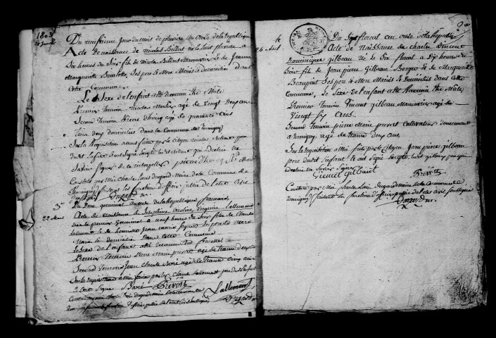 Romigny. Naissances, publications de mariage, mariages, décès an XI-1812