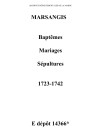 Marsangis. Baptêmes, mariages, sépultures 1723-1742