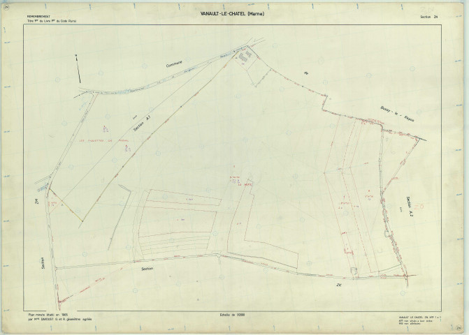 Vanault-le-Châtel (51589). Section ZN échelle 1/2000, plan remembré pour 1965, plan régulier (papier armé)