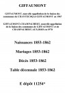 Giffaumont. Naissances, mariages, décès et tables décennales des naissances, mariages, décès 1853-1862
