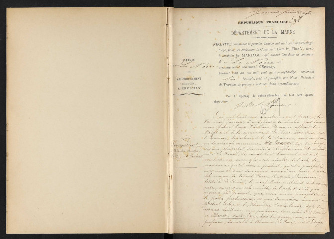 Noue (La). Mariages 1893-1929