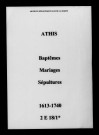 Athis. Baptêmes, mariages, sépultures 1613-1740