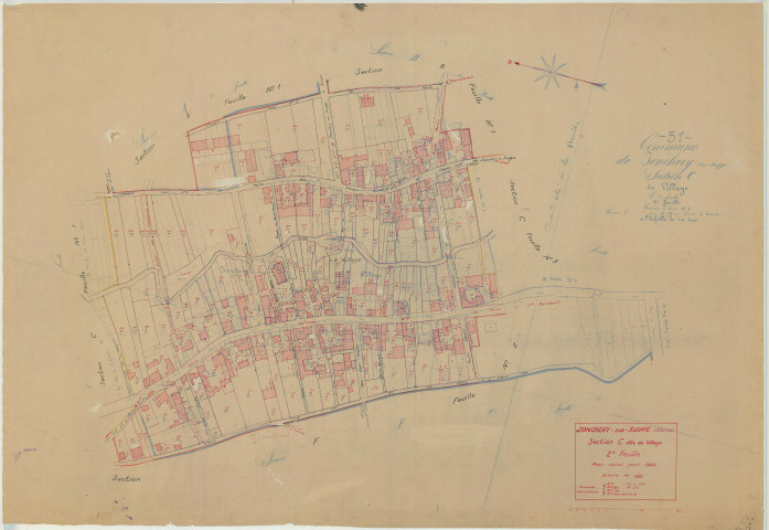 Jonchery-sur-Suippe (51307). Section C2 échelle 1/1000, plan mis à jour pour 1934, plan non régulier (papier)