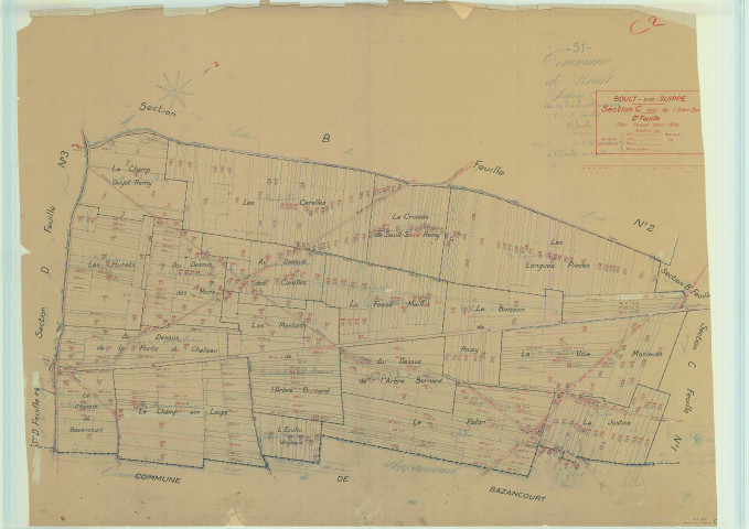 Boult-sur-Suippe (51074). Section C2 échelle 1/2500, plan mis à jour pour 1934, plan non régulier (papier).