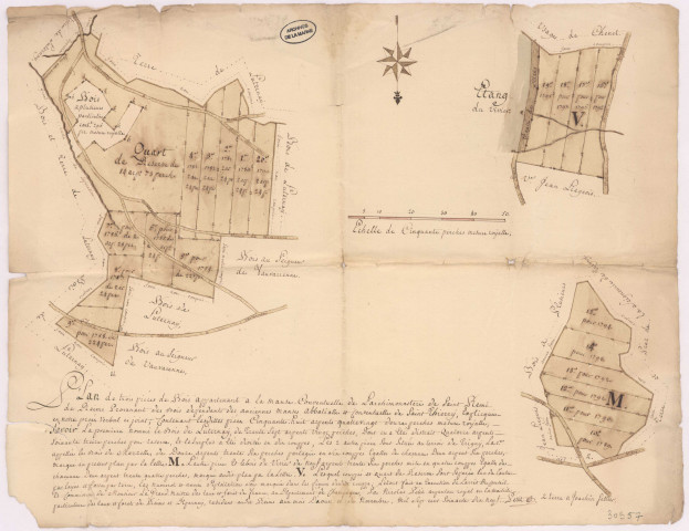 Plan des bois appartenant à la mense conventuelle de l'archimonastère de Saint-Thierry (1779), Nicolas Petit