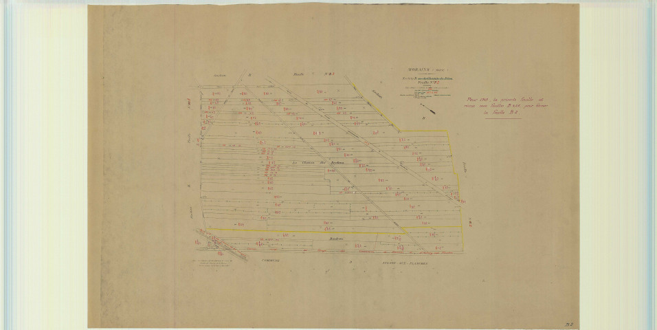 Val-des-Marais (51158). Morains (51383). Section B2 1 échelle 1/2000, plan mis à jour pour 1948 (ancienne section B2 1e partie), plan non régulier (papier)