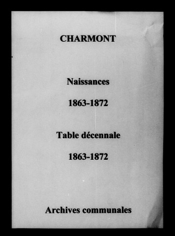 Charmont. Naissances et tables décennales des naissances, mariages, décès 1863-1872