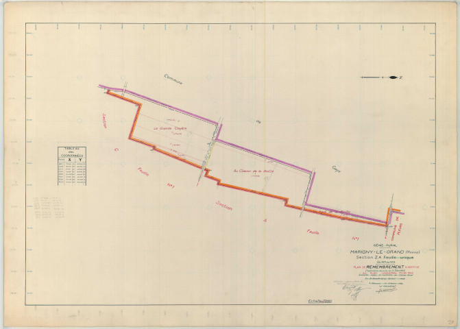 Marigny (51351). Section ZA échelle 1/2000, plan remembré pour 01/01/1962, régulier avant 20/03/1980 (papier armé)
