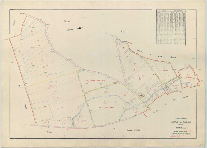 Cernay-en-Dormois (51104). Section ZI échelle 1/2000, plan remembré pour 1964, plan régulier (papier armé)