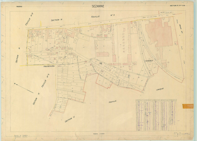 Sézanne (51535). Section H4 échelle 1/1000, plan renouvelé pour 01/01/1954, régulier avant 20/03/1980 (papier)