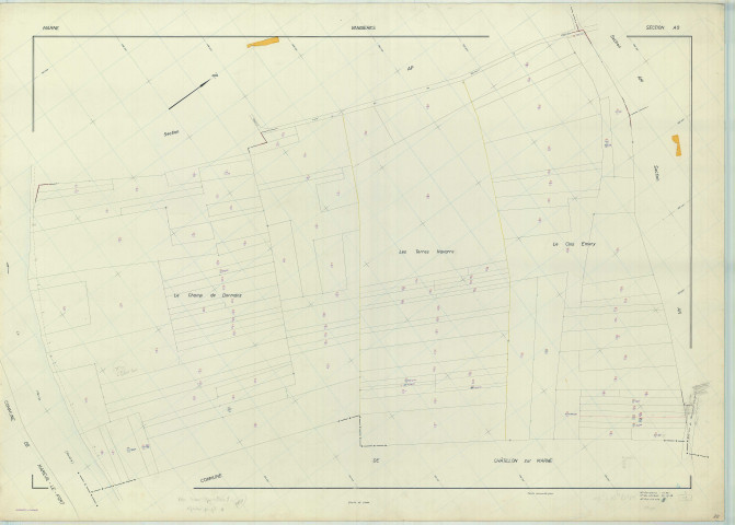 Vandières (51592). Section AO échelle 1/1000, plan renouvelé pour 1969, plan régulier (papier armé).