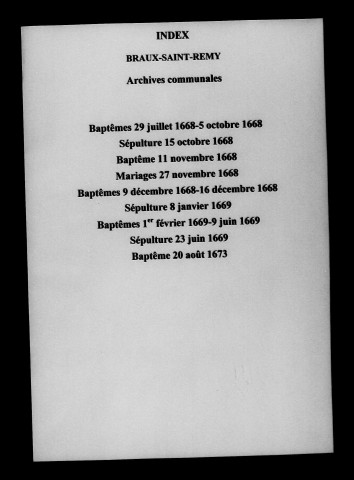 Braux-Saint-Remy. Baptêmes, mariages, sépultures 1668-1700