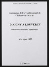 Communes d'Aigny à Louvercy de l'arrondissement de Châlons. Mariages 1923