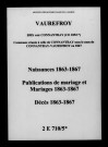 Vaurefroy. Naissances, publications de mariage, mariages, décès 1863-1867