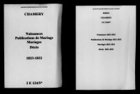 Chamery. Naissances, publications de mariage, mariages, décès 1823-1832