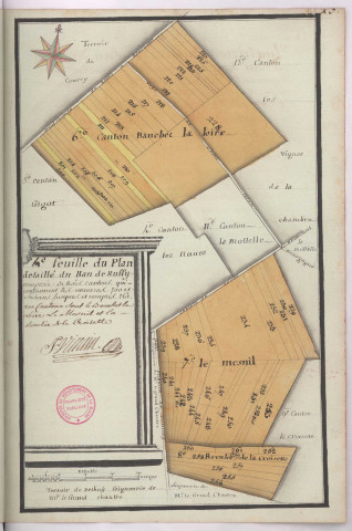 Plan détaillé du terroir de Ruffy : 4ème feuille, cantons dits Bauchet la Loire, le Mesnil et Reculée de la Croisette (s,d, vers 1780), Pierre Villain