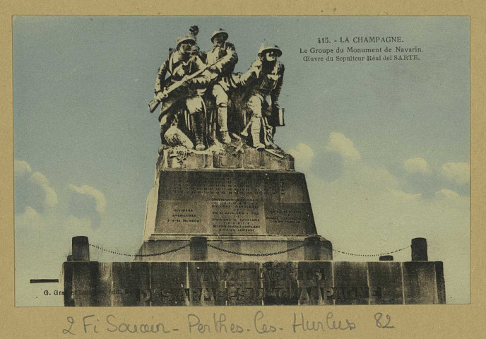 SOUAIN-PERTHES-LÈS-HURLUS. 415-La Champagne. Le Groupe du Monument de Navarin. Œuvre du Sculpteur Réal del Sarte. Reims Édition Graff et Lambert. [vers 1935] 