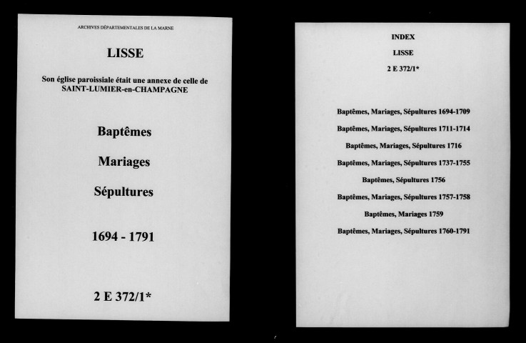 Lisse. Baptêmes, mariages, sépultures 1694-1791