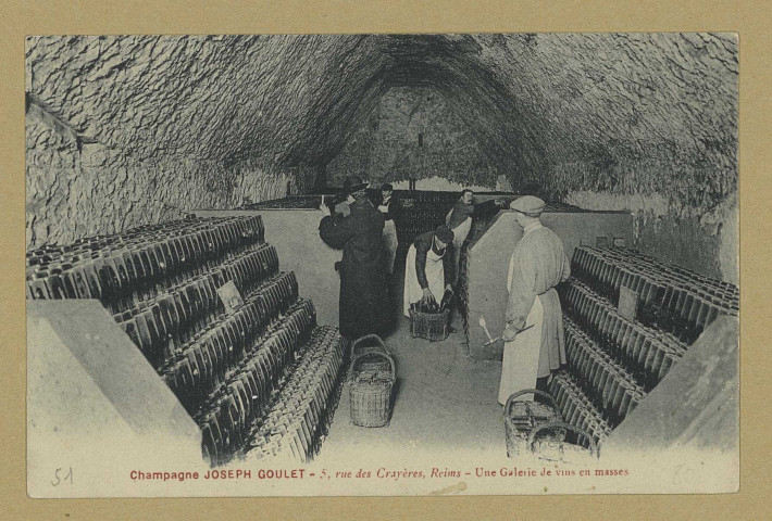 REIMS. Champagne Joseph Goulet. 5, rue des Crayères, Une galerie de vins en masses. (51 - Reims J. Bienaimé). Sans date 