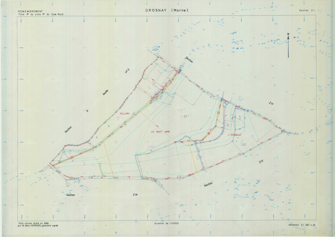 Drosnay (51219). Section ZI échelle 1/2000, plan remembré pour 1988, plan régulier (calque)