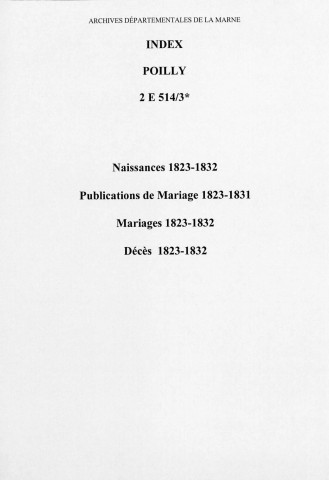 Poilly. Naissances, publications de mariage, mariages, décès 1823-1832