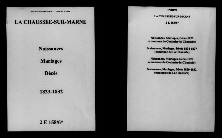 Chaussée (La). Naissances, mariages, décès 1823-1832