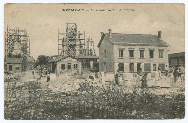 SOMMEPY. Le reconstruction de l'Église. (51 - Reims Phototypie Bienaimé). Sans date 