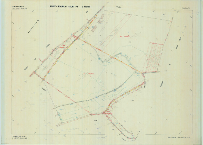 Saint-Souplet-sur-Py (51517). Section YL échelle 1/2000, plan remembré pour 1989, plan régulier de qualité P5 (calque).