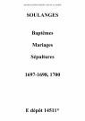 Soulanges. Baptêmes, mariages, sépultures 1697-1700
