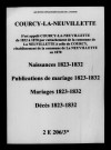 Courcy-La-Neuvillette. Naissances, publications de mariage, mariages, décès 1823-1832