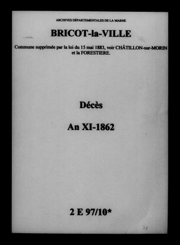 Bricot-la-Ville. Décès an XI-1862