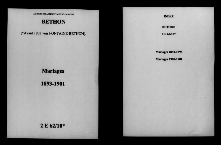 Bethon. Mariages 1893-1901