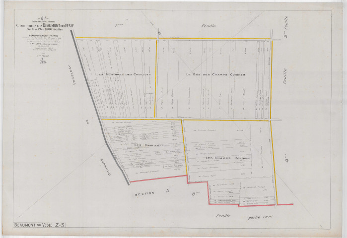 Beaumont-sur-Vesle (51044). Section Z3 2 échelle 1/1250, plan remembré pour 1922, plan régulier (papier).