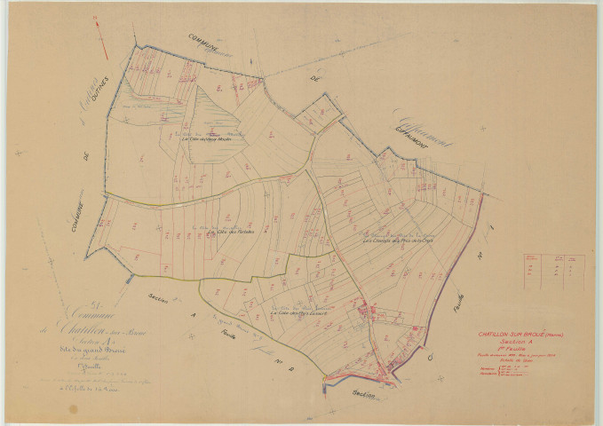 Châtillon-sur-Broué (51135). Section A1 échelle 1/2000, plan mis à jour pour 1954, plan non régulier (papier)