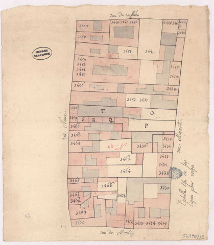 Plan du ban Saint-Remi , n ° 23 : rue Neuve, rue de Moulin, rue Mignotte, rue du Ruisselet à Reims (XVIIIe s.)