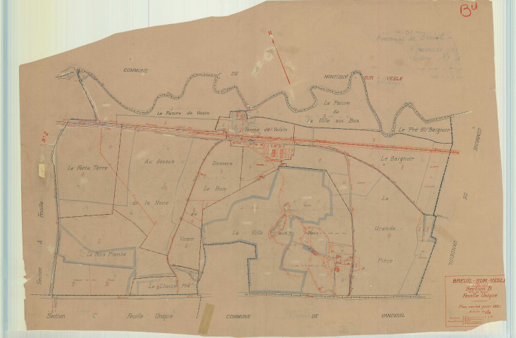 Breuil (51086). Section B1 échelle 1/2500, plan mis à jour pour 1933, plan non régulier (papier).