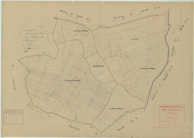 Margerie-Hancourt (51349). Section D2 échelle 1/2000, plan mis à jour pour 1944, plan non régulier (papier)