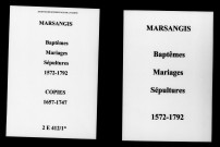Marsangis. Baptêmes, mariages, sépultures 1572-1792