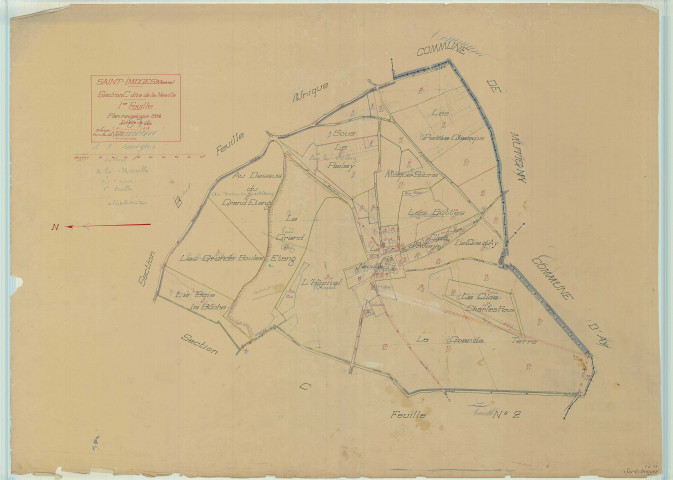 Saint-Imoges (51488). Section C1 échelle 1/2500, plan mis à jour pour 1934, plan non régulier (papier).