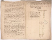 Plan et arpentage d'une terre située à Oiry appellée Le Trésor appartenant aux religieux d'Hautvillers, 1748.