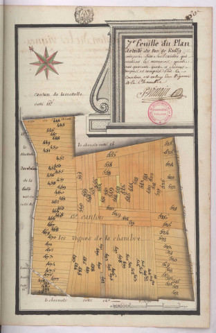 Plan détaillé du terroir de Ruffy : 7ème feuille, canton dit les vignes de la Chambre (s,d, vers 1780), Pierre Villain