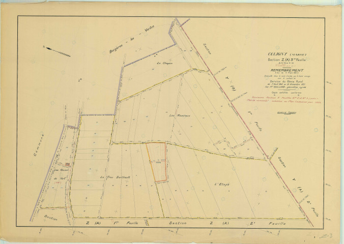 Val-des-Marais (51158). Coligny (51158). Section Z3 échelle 1/2000, plan remembré pour 1954 (anciennes sections A2 et A3), plan régulier (papier)