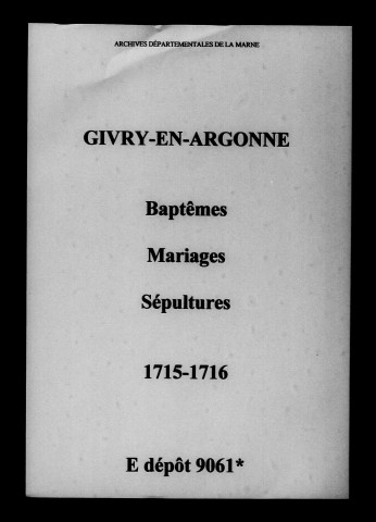 Givry-en-Argonne. Baptêmes, mariages, sépultures 1715-1716
