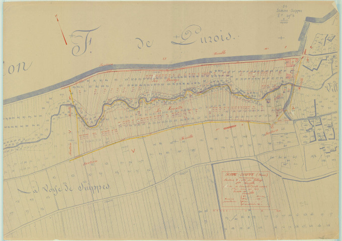 Somme-Suippe (51546). Section V2 échelle 1/1000, plan mis à jour pour 1957 (partie de l'ancienne section E1), plan non régulier (papier)