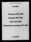 Écueil. Naissances, mariages, décès, publications de mariage 1873-1882