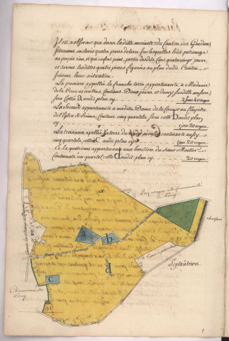 Arpentage et plan du canton des Gaudines sur le terroir de Coucy (1761)