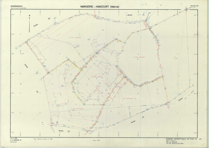 Margerie-Hancourt (51349). Section ZM échelle 1/2000, plan remembré pour 1983, plan régulier (papier armé)