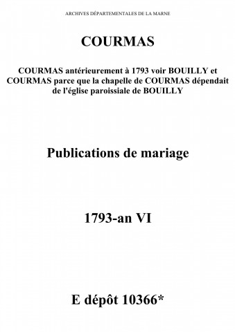 Courmas. Publications de mariage 1793-an VI