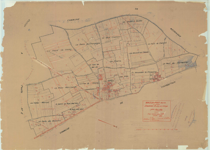 Montmirail (51380). Section A1 échelle 1/2500, plan mis à jour pour 01/01/1933, ancienne commune de Maclaunay (51335) non régulier (papier)