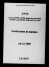 Ante. Publications de mariage an XI-1860